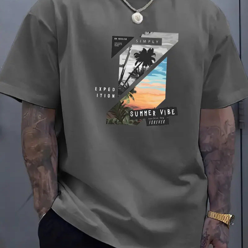 Camiseta de punto de seda helada con bloques de color para hombre