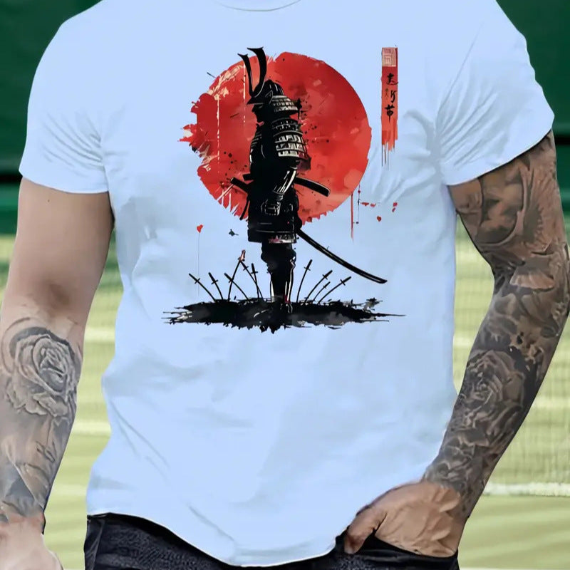 Camiseta de punto de seda helada con bloques de color para hombre
