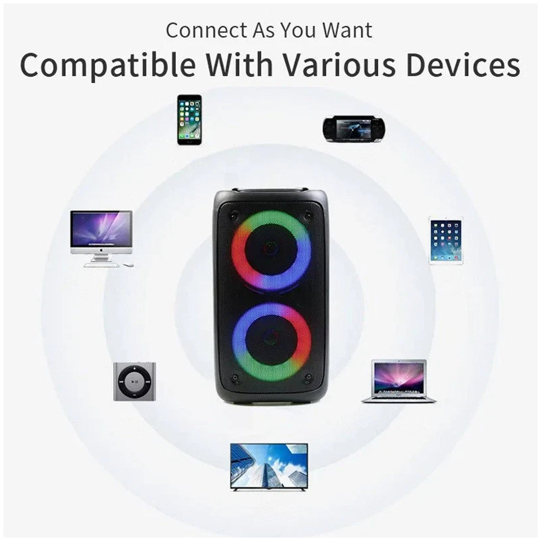 Portable Bluetooth Speaker Sub Woofer Heavy Bass Sound System Party & Mic